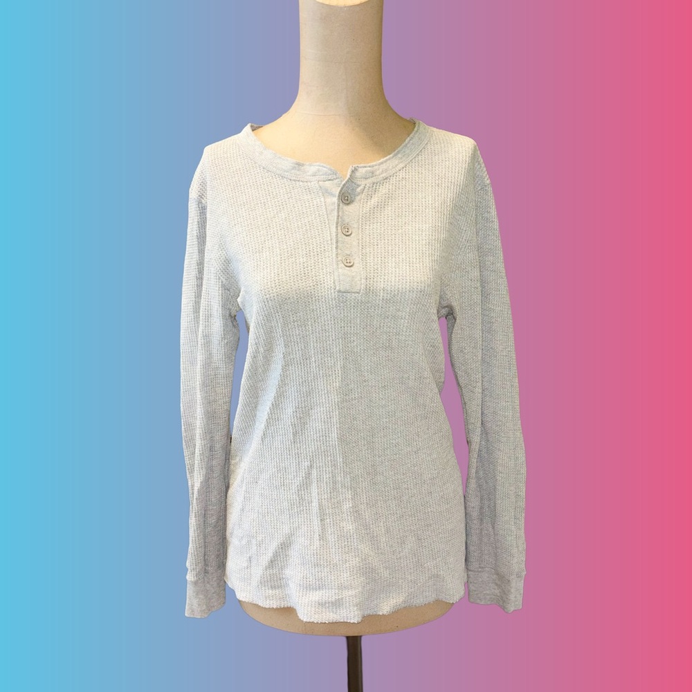 White Long Sleeve Henley Top